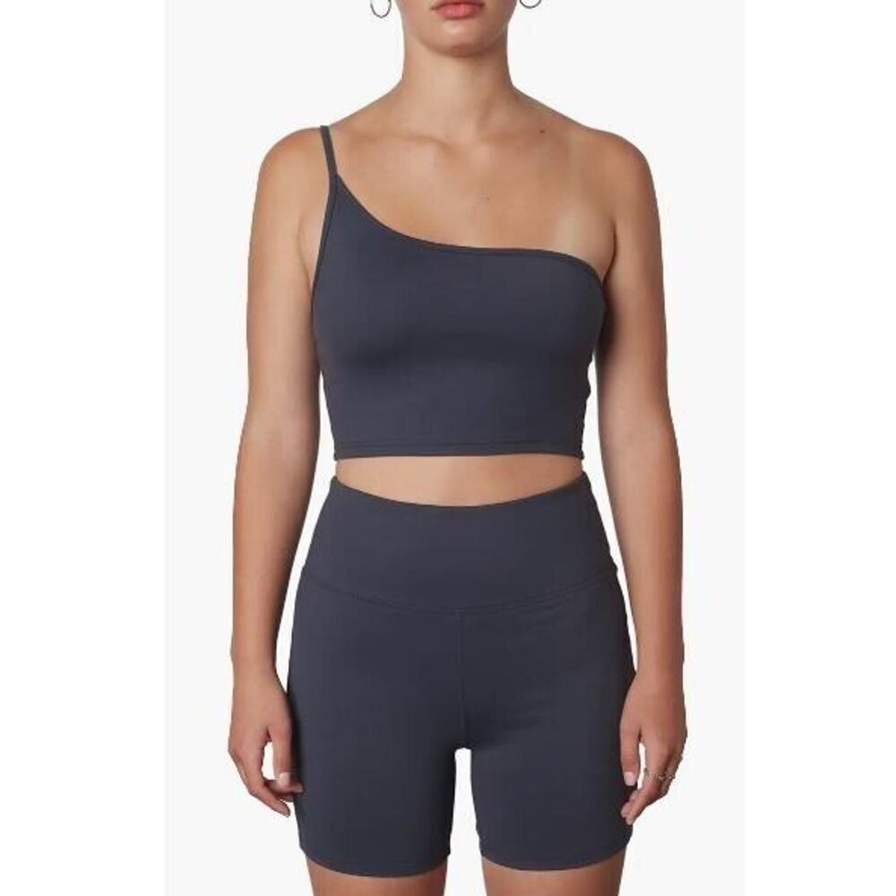 Nia Women's Lucy‎ One-Shoulder Tank & Bike Shorts in Midnight Small MSRP $78